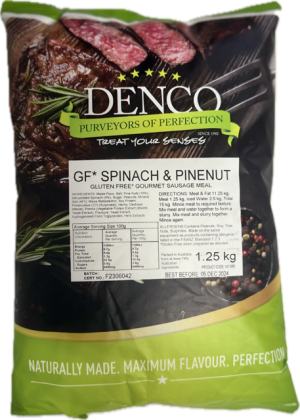 DENCO SAUSAGE MEAL Spinach and Pinenut (GF) (1.25Kg)
